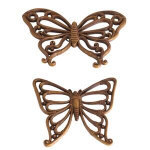 Vintage 1970s Homco Faux Wood Butterfly Wall Art Decor, 1978, 2 Butterflies
